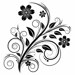 Elegant Swirl Flower Design with Black Floral Elements - Intricate Decorative Vector Art