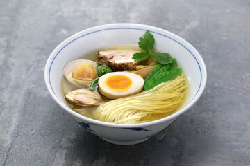 Shio ramen is a type of Japanese popular ramen that is characterized by its salt-based soup.