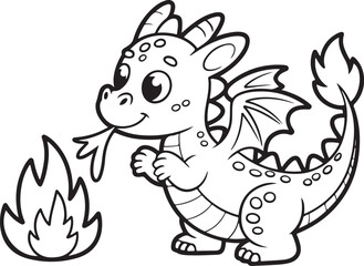 Cute Baby Dragon Coloring Page Breathing Tiny Flame

