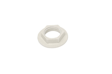 Isolated White Plastic Flanged Hex Nut Plumbing Fitting
