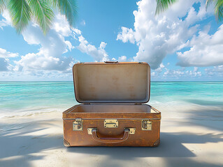 Vintage Suitcase on a Tropical Beach