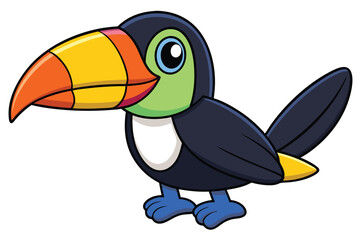 Cute Cartoon Toucan with Colorful Beak, Blue Legs, and Dark Plumage Illustration