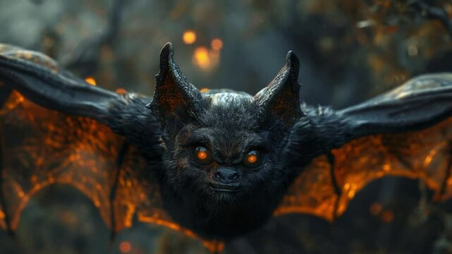 scary bat hellowen with glowing eyes at night