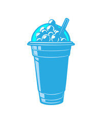 Blue icon of bubble tea take away cup.