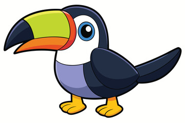Cartoon Toucan Image Colorful Plumage, Oversized Beak with Green, Orange, and Black Highlights