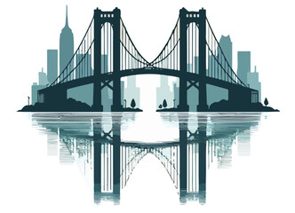 New York City Skyline and Bridge Silhouette Vector Illustration