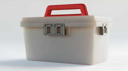 Isolated 3D render of plastic toolbox with handle and latches studio lighting on white background