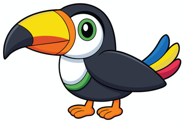 Cartoon Toucan with Colorful Bill and Feather Accents Illustration, Tropical Bird Design
