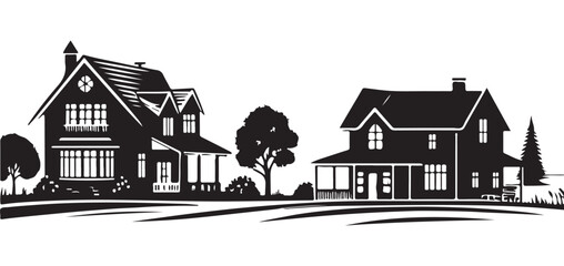 Elegant Homes Silhouette Vector Picturesque House Scenery Illustration