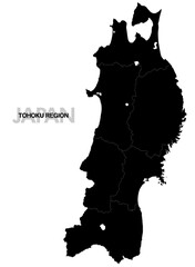 Fototapeta premium 東北地方の黒地図 県境有り