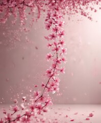 Mesmerizing swirl of abstract pink sakura petals descending in a soft, bokeh-filled background  ,  flow,  pastel,  swirl
