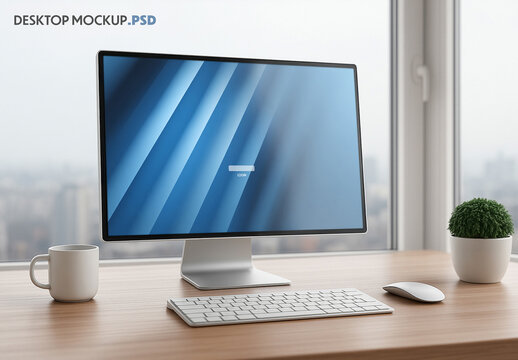 Computer screen desktop mockup on home office