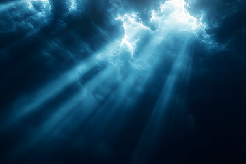 Fototapeta premium Diagonal light beams illuminating a dark background create a striking contrast, evoking feelings of hope, faith, and spirituality while enhancing the overall atmosphere of mystery