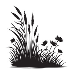 Obraz premium Grass and flowers silhouette vector illustration perfect for design