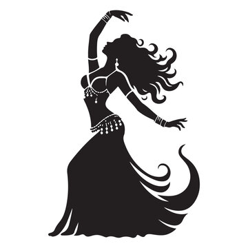 black silhouette belly dancer performing clip art preview