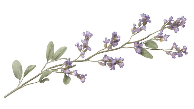 Elegant sprig of lavender with leaves on PNG transparent background