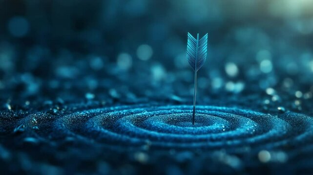 Water ripples create patterns around an arrow as it stands boldly in the center of a tranquil surface