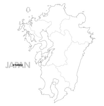 九州の白地図 県境有り