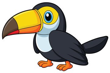 Cartoon Toucan Bird with Colorful Beak and Orange Feet Illustration Graphic