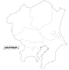 関東地方の白地図 県境有り