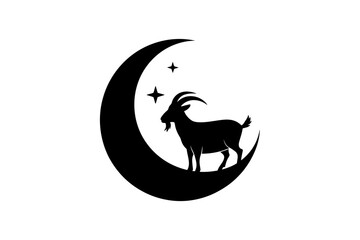 Goat silhouette on moon with stars vector graphic