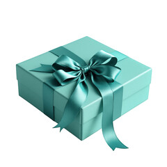 A turquoise gift box with satin ribbon  isolated on white background.png isolated on transparent background 
