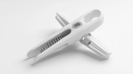 Isolated 3D render of plastic clothes peg with spring mechanism side view on white background