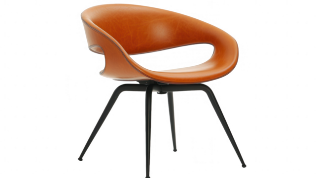 Stylish Orange Leather Chair Isolated on PNG Transparent Background