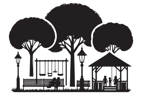 recommend clip art: Peaceful Park Scene Silhouette with Trees and Playground Vector