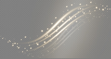 A gold, curved light line resembling a rope or tape. Smooth, festive gold line with light effects . Golden twirl PNG. Golden line with a curved light effect. Gold garland.