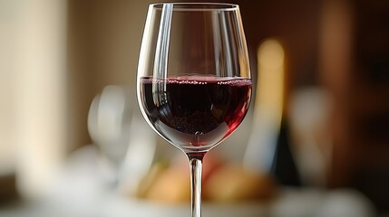 Elegant red wine in glass with soft focus background