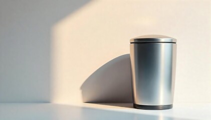A sleek, modern trash can sits empty against a clean, minimalist background, ready for disposal Perfect for home, office, or commercial use Various angles and lighting available , interior, office