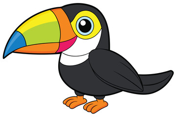 Cartoon Toucan Bird Illustration with a Colorful Beak and Orange Feet Posed