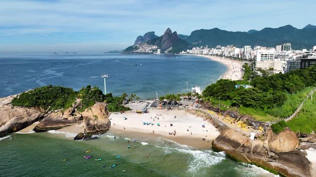 Arpoador Beach In Arpoador Rio De Janeiro Brazil. Turquoise Ocean Waves Gently Crashing On Tropical Beach. Paradise Landscape Recreation Beautiful. Paradise Summertime. Arpoador Rio de Janeiro.