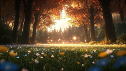 Magical forest glade wildflowers