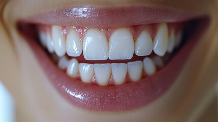 Bright healthy smile closeup with perfect teeth and glossy lips