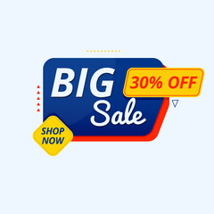 Big Sale 30% Off Vector Banner – Shop Now Discount Label for Ecommerce and Online Store