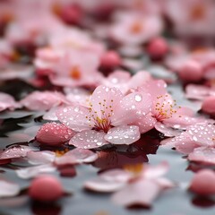 Pink blossoms with water droplets