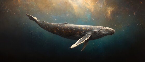 Humpback whale in deep ocean