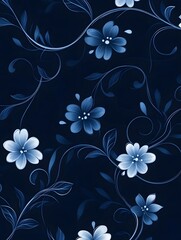 
"Luxurious Dark Blue & Gold Floral Pattern Wallpaper"