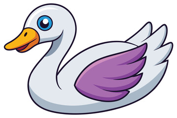 Cartoon Swan Illustration with Purple Wing, Yellow Beak and a Blue Eye