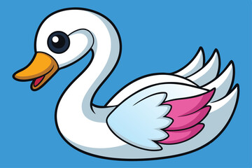 Cute Cartoon Swan with Pink Accents Swimming on a Bright Blue Background