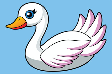 Cartoon Swan with PinkTinged Wings and Bright Blue Eye on Light Blue Background
