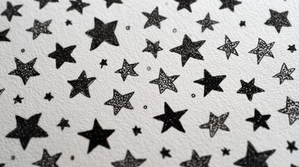 Fototapeta premium Hand-drawn black stars on white textured background