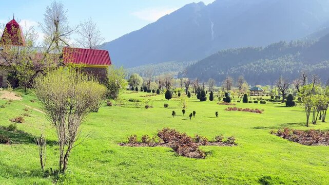 Pahalgam Bisaran India, Empty Roads, Stalled Business, Fresh Waters and beautiful Village , no tourists walks in this beauty landscape.