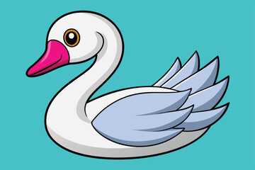 Animated Swan with Pink Beak and Light Blue Feathers on a Teal Background