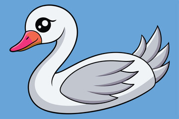 Charming Cartoon Swan Illustration Cute Bird with Pink Beak and Light Blue Background