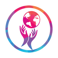 Hand globe vector logo design icon.