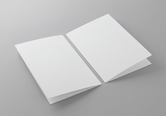 Blank white bifold brochure mockup for design presentation on a gray background, perfect for showcasing layouts