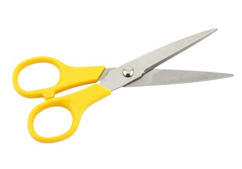 Yellow handled scissors isolated on white background